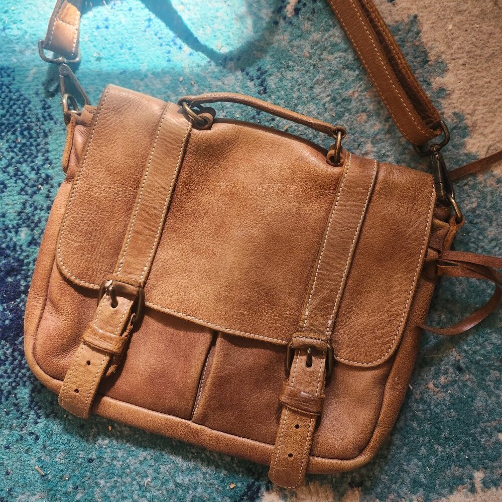 Roots Brown Leather Crossbody Bag